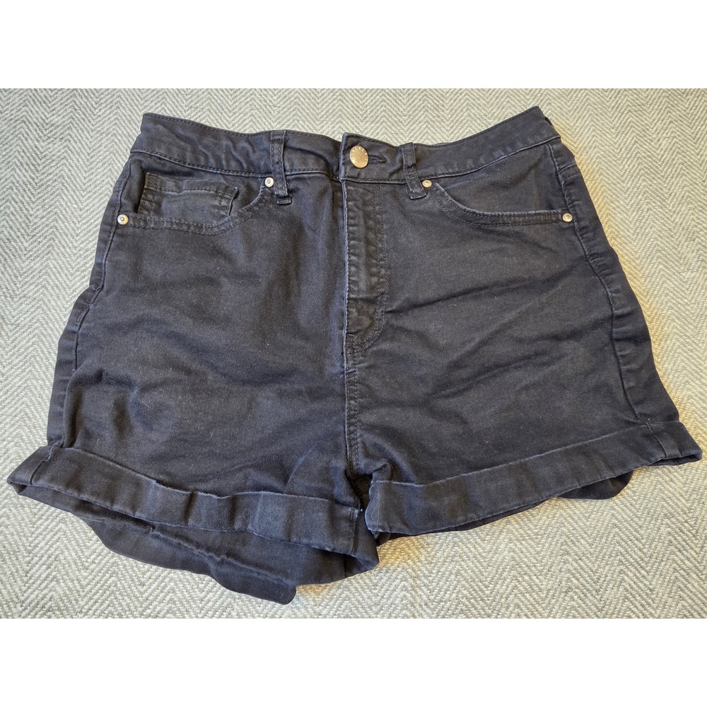 Forever 21 Los Angeles Shorts Womens 28 Black Denim Cuffed Hem High Waist Preppy